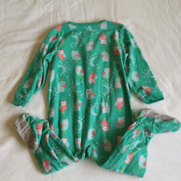 carter's teal owl fleece zipper footie sleeper pajamas 2T toddler girls - Picture 6 of 6